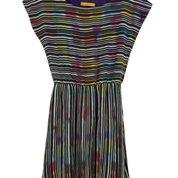 Alice + Olivia Dresses & Skirts - Alice & Olivia Multicolor Striped SKATER 100% Silk Mini Dress Size Medium